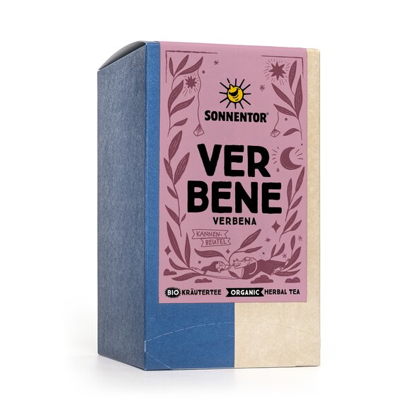 Verbene Tee Kannenbeutel Verpackung mit Illustrationen der Verbene Blätter